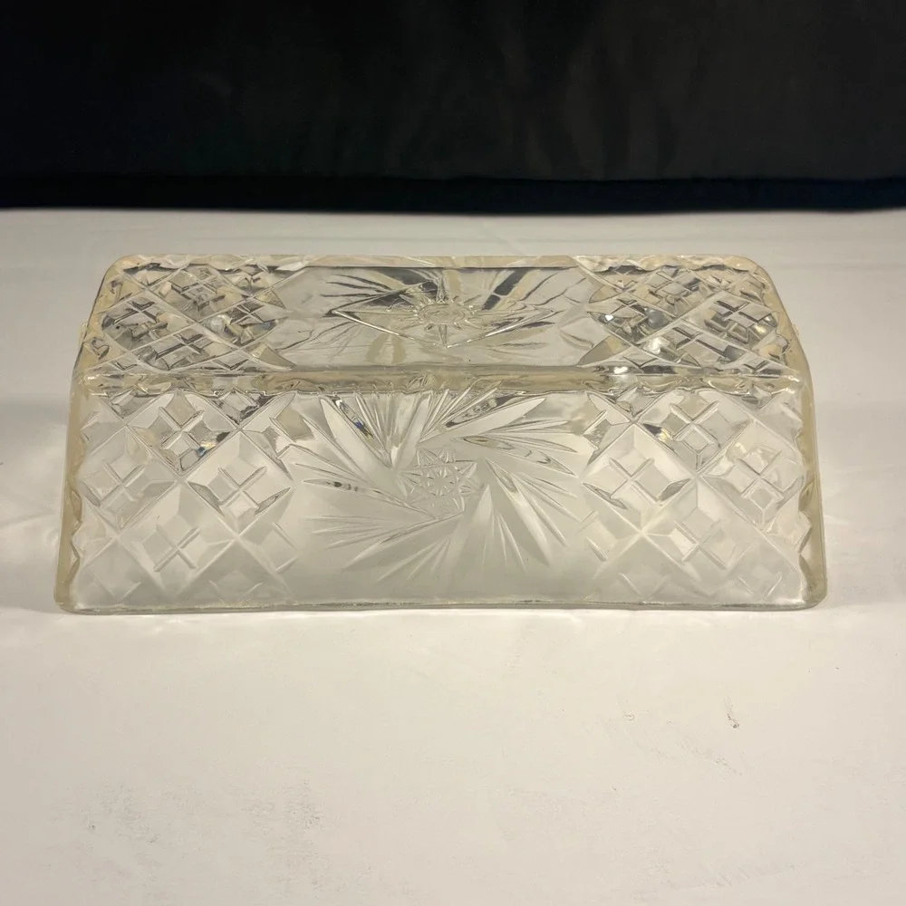 Clear Molded Plastic Faux Cut Crystal Covered Butter Dish – Starburst Diamond